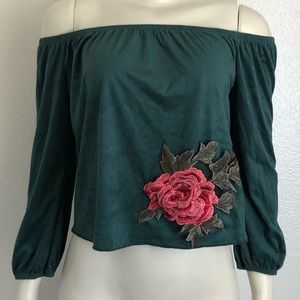 Fashion Smocked Off shoulder Green Blouse